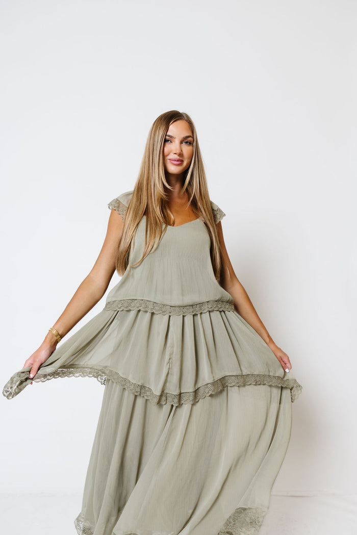 Nicola Maxi Dress in Light Olive
