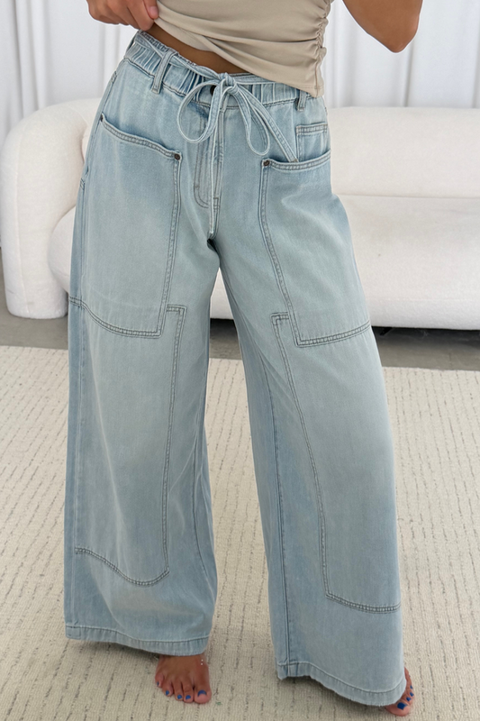 Nori Drawstring Utility Pocket Wide Leg Jean in Light