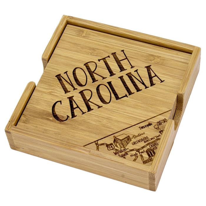 North Carolina State Puzzle 4-PC Coaster Set with Case - North Carolina Gifts