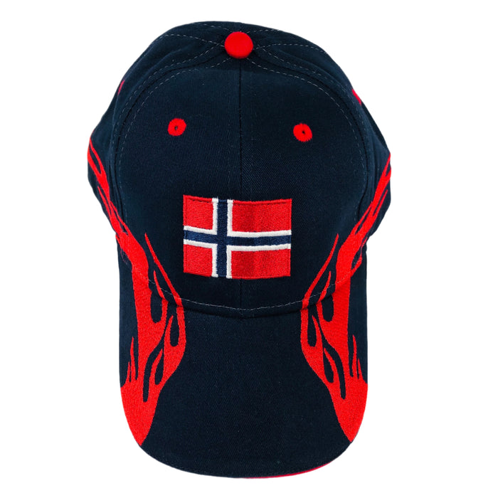 Norway flag navy baseball cap with red flames