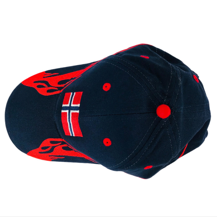 Norway flag navy baseball cap with red flames