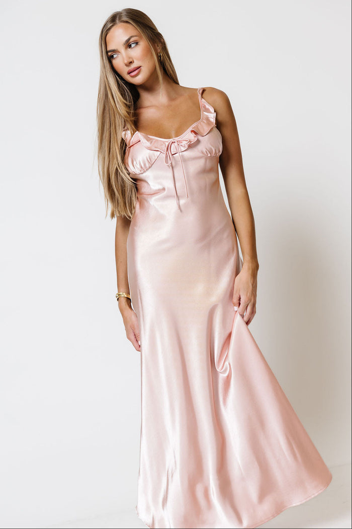 Nyesha Satin Midi Slip Dress in Pale Pink