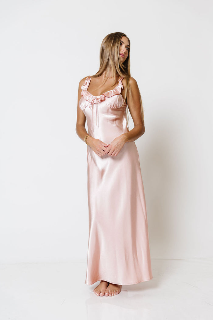 Nyesha Satin Midi Slip Dress in Pale Pink