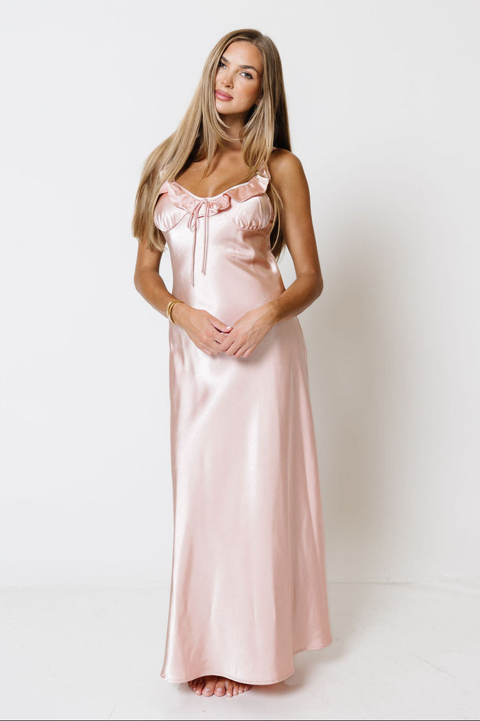Nyesha Satin Midi Slip Dress in Pale Pink