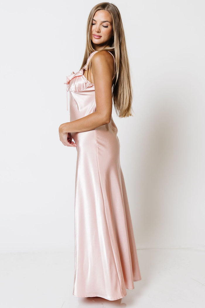 Nyesha Satin Midi Slip Dress in Pale Pink