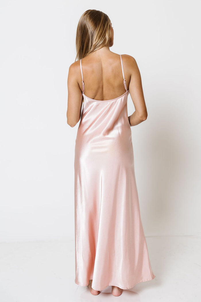Nyesha Satin Midi Slip Dress in Pale Pink