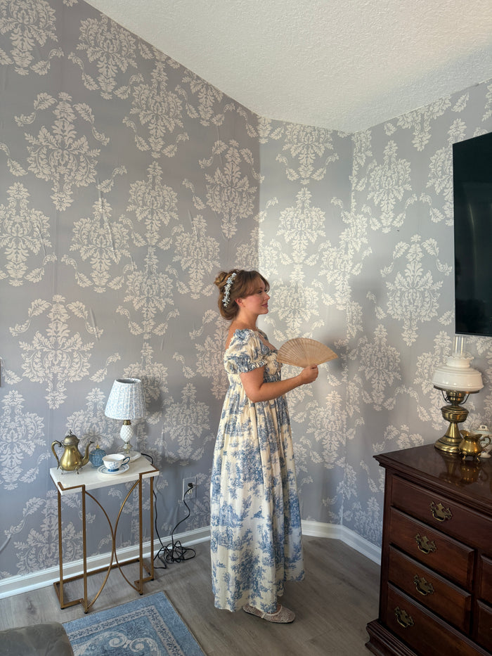 Olivia 100% Cotton Maxi Dress in Blue Toile - Bump Friendly