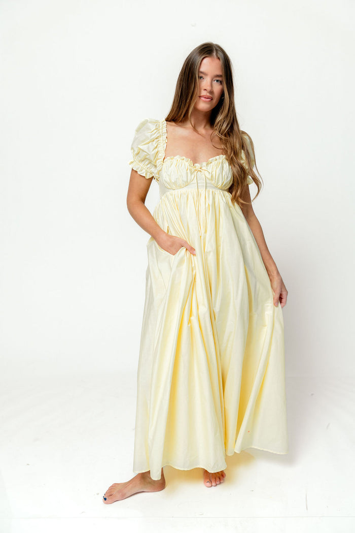 Olivia 100% Cotton Maxi Dress in Butter Yellow - Bump Friendly