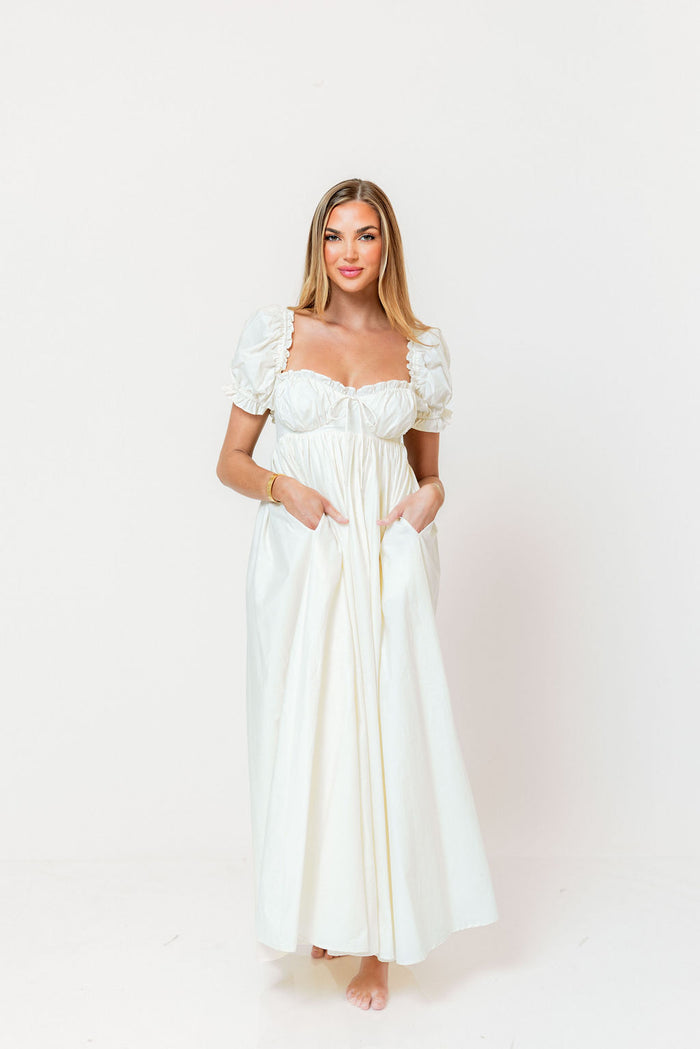 Olivia 100% Cotton Maxi Dress in Cream - Bump Friendly