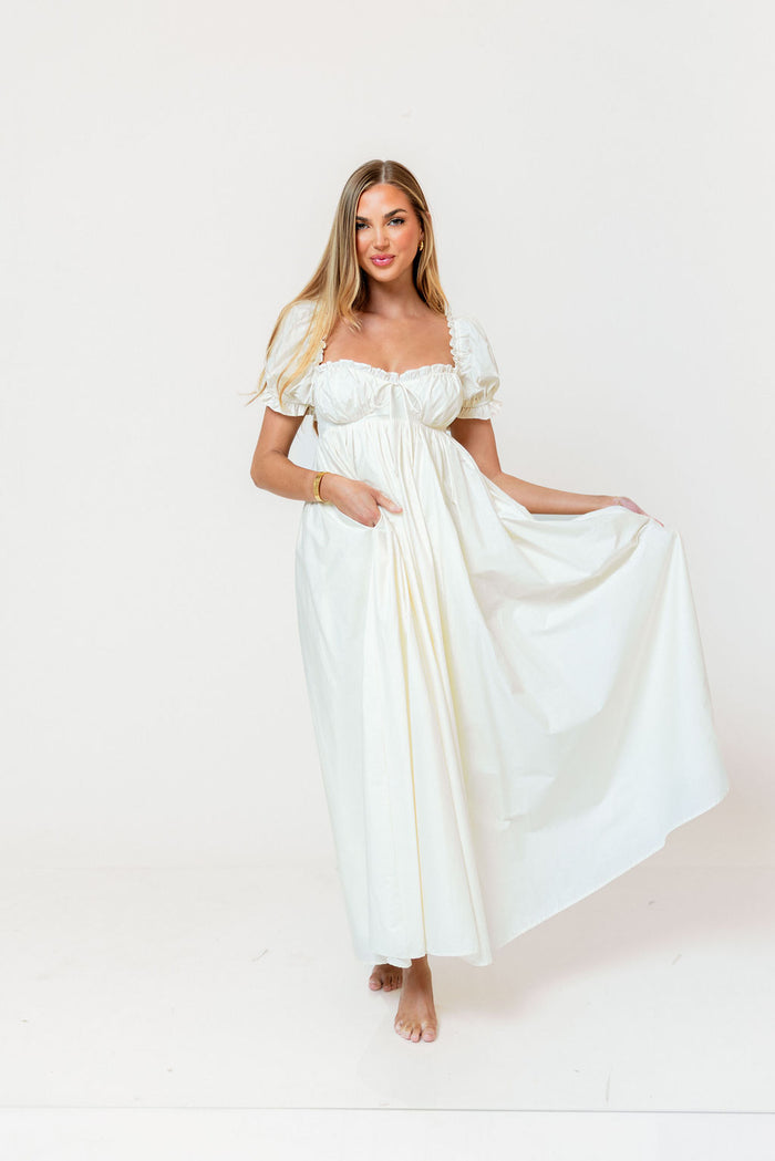 Olivia 100% Cotton Maxi Dress in Cream - Bump Friendly