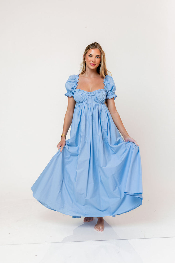 Olivia 100% Cotton Maxi Dress in Deep Blue - Bump Friendly