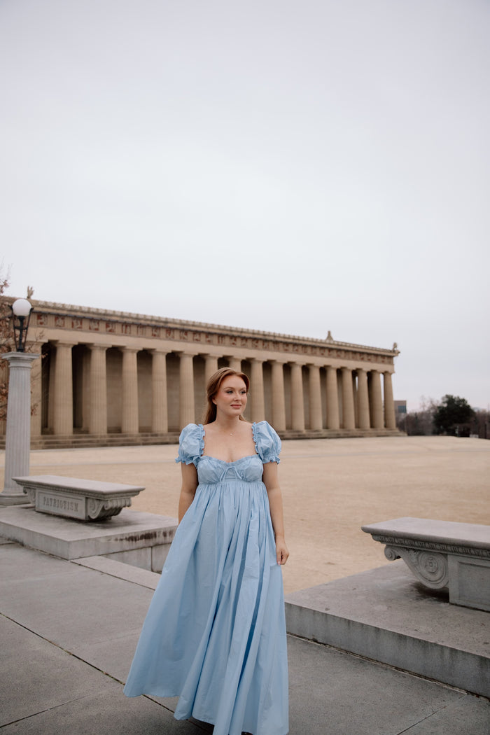 Olivia 100% Cotton Maxi Dress in Deep Blue - Bump Friendly