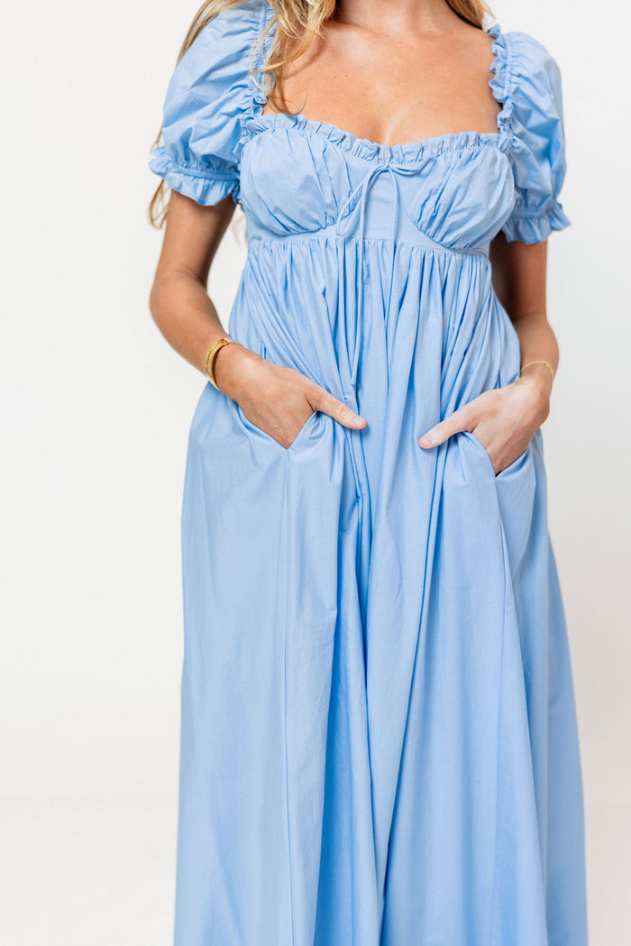 Olivia 100% Cotton Maxi Dress in Deep Blue - Bump Friendly