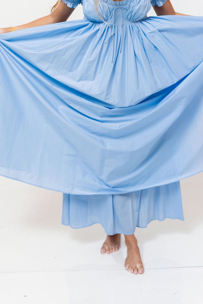 Olivia 100% Cotton Maxi Dress in Deep Blue - Bump Friendly