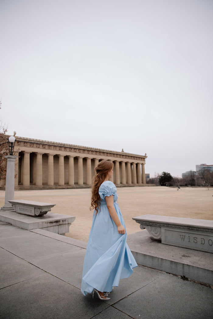 Olivia 100% Cotton Maxi Dress in Deep Blue - Bump Friendly