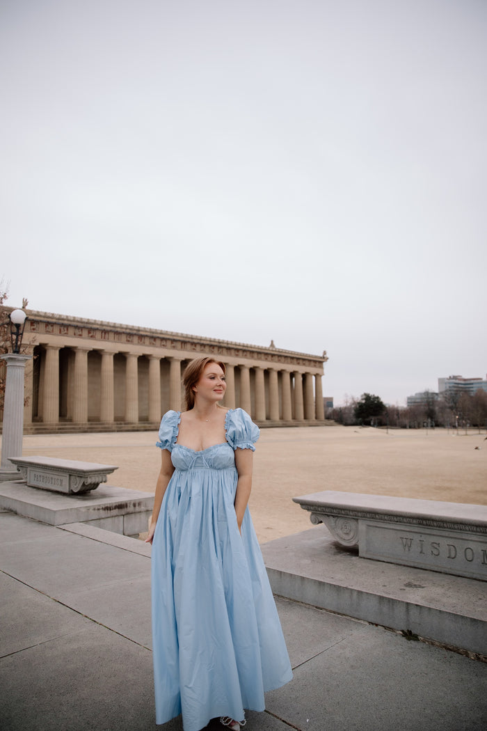 Olivia 100% Cotton Maxi Dress in Deep Blue - Bump Friendly
