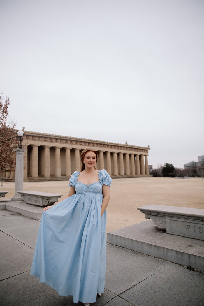 Olivia 100% Cotton Maxi Dress in Deep Blue - Bump Friendly