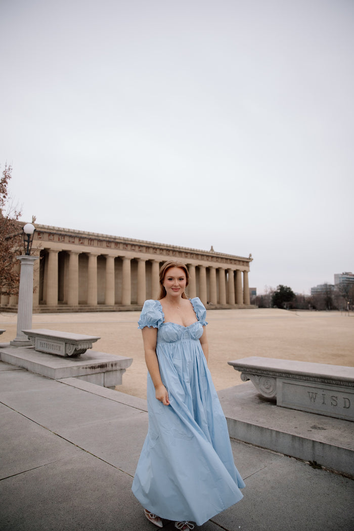 Olivia 100% Cotton Maxi Dress in Deep Blue - Bump Friendly