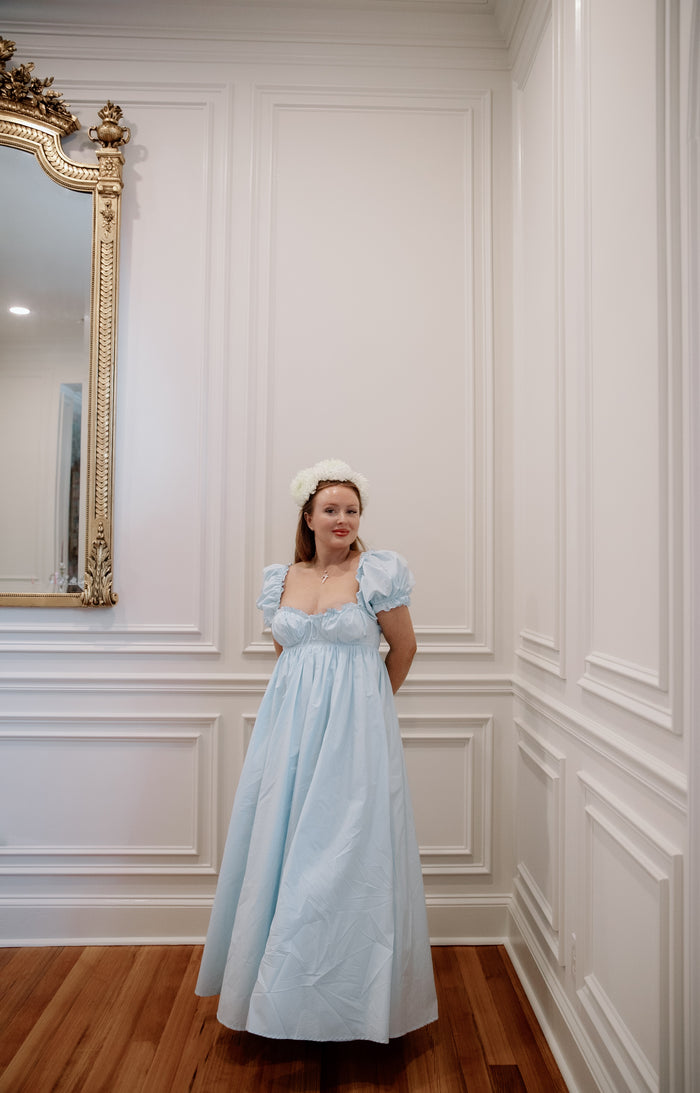 Olivia 100% Cotton Maxi Dress in Light Blue - Bump Friendly