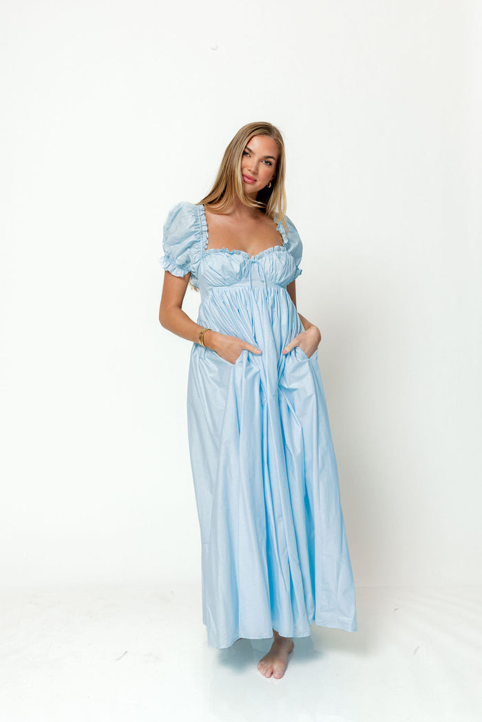 Olivia 100% Cotton Maxi Dress in Light Blue - Bump Friendly