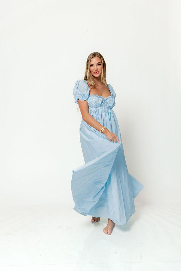 Olivia 100% Cotton Maxi Dress in Light Blue - Bump Friendly