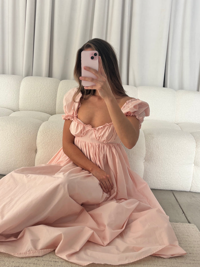 Olivia 100% Cotton Maxi Dress in Pale Pink - Bump Friendly