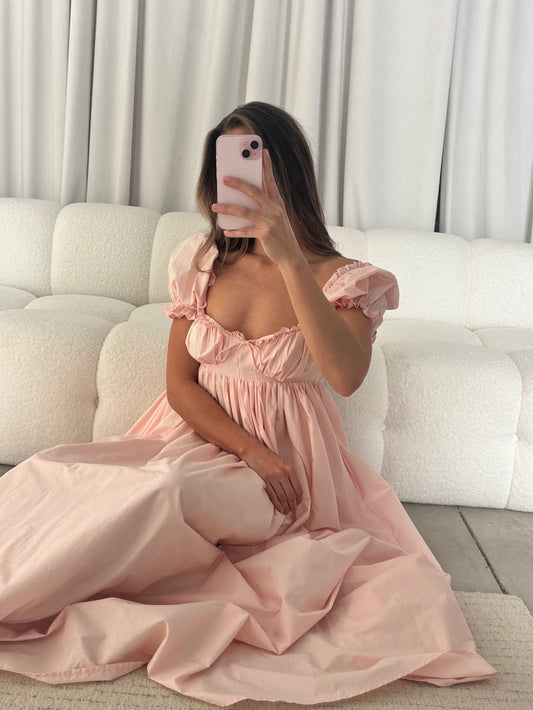 Olivia 100% Cotton Maxi Dress in Pale Pink - Bump Friendly