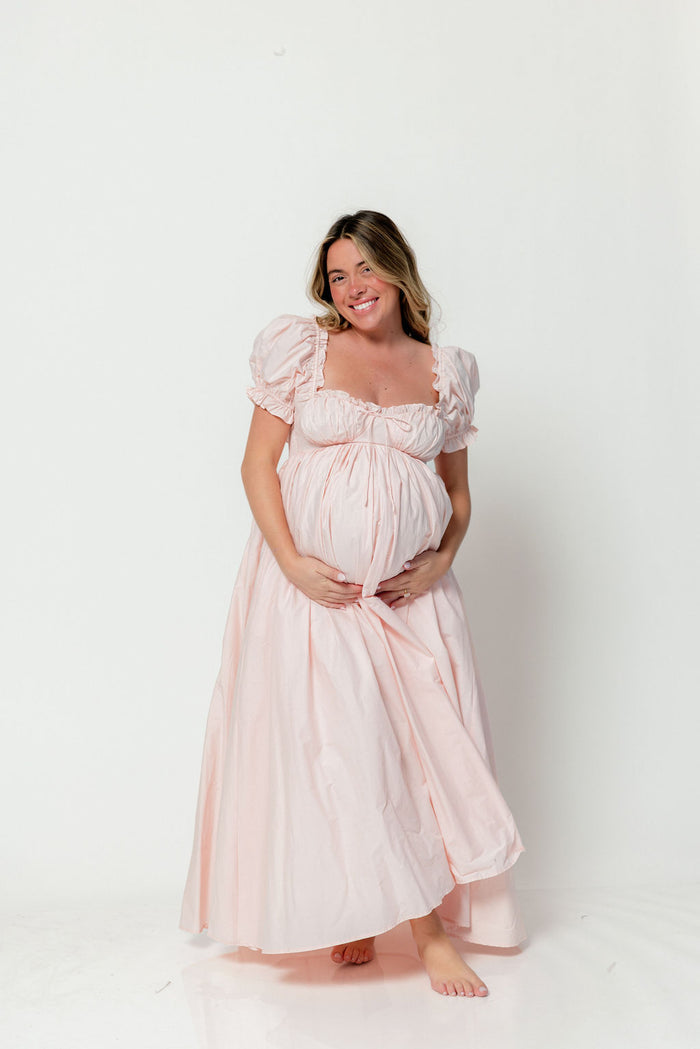Olivia 100% Cotton Maxi Dress in Pale Pink - Bump Friendly