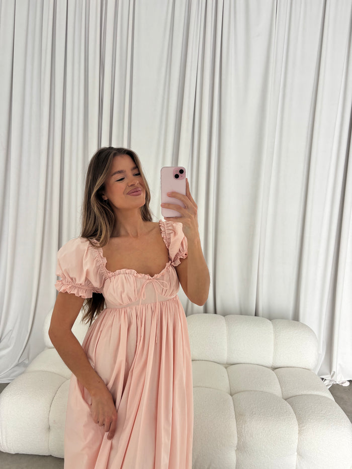 Olivia 100% Cotton Maxi Dress in Pale Pink - Bump Friendly