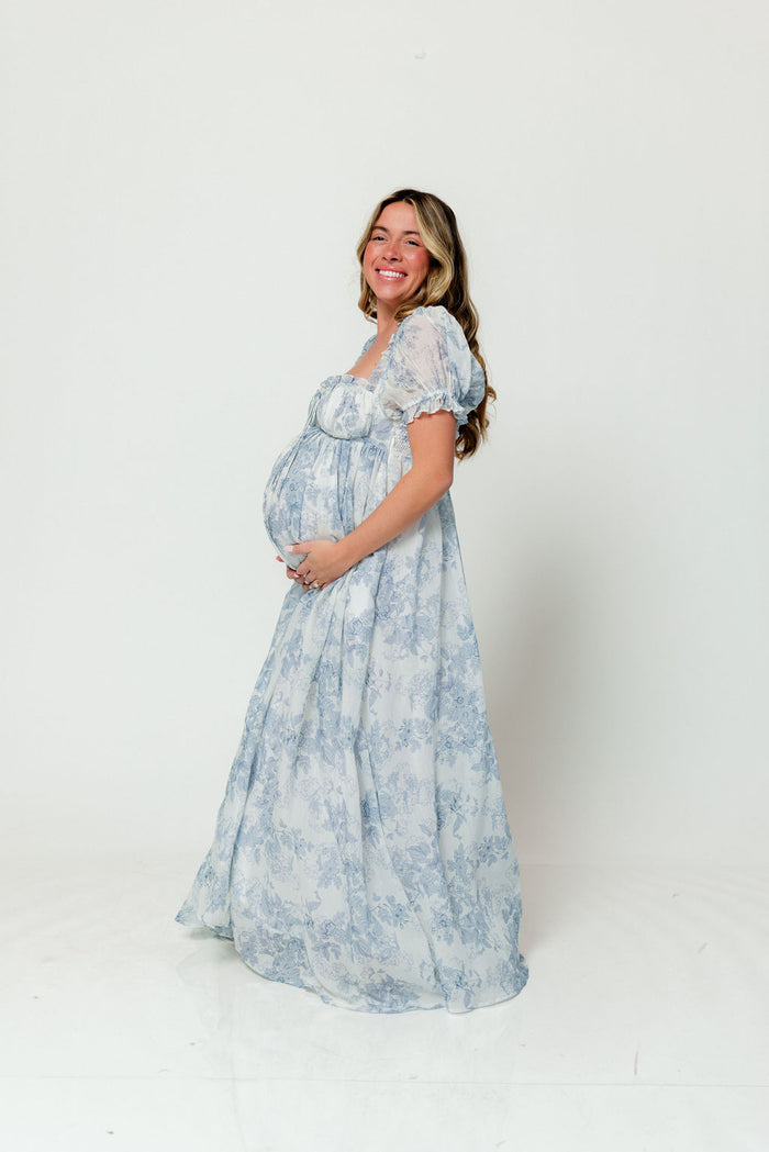 Olivia Maxi Dress in Blue Floral - Bump Friendly