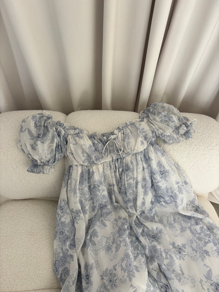 Olivia Maxi Dress in Blue Floral - Bump Friendly