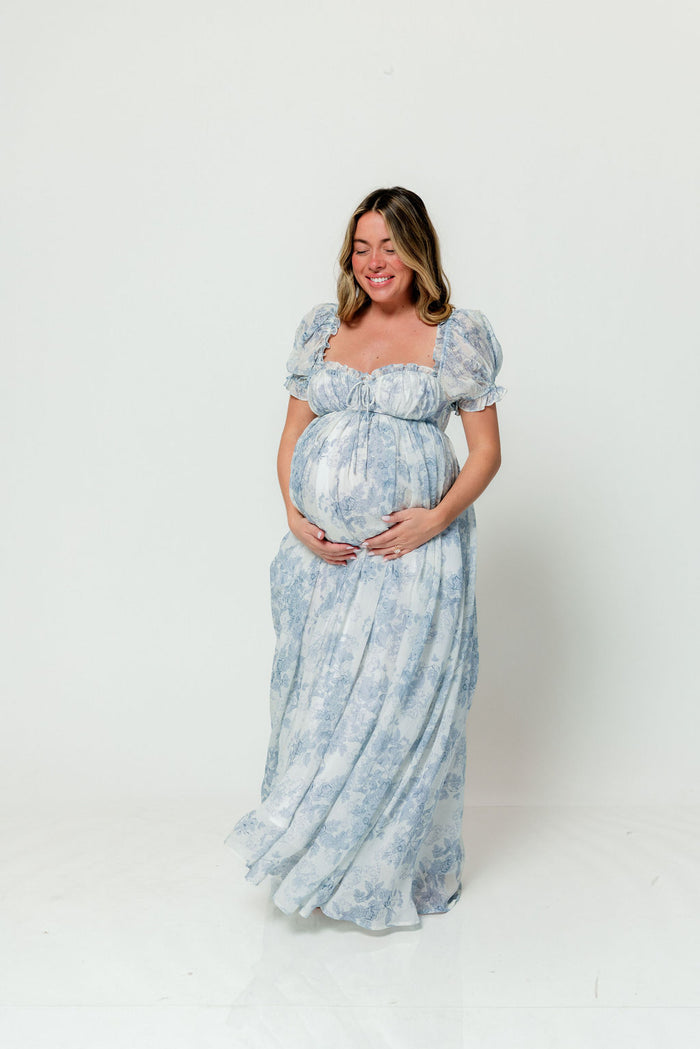 Olivia Maxi Dress in Blue Floral - Bump Friendly