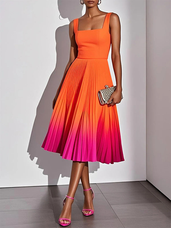 Ombre Pleated Sleeveless Dress