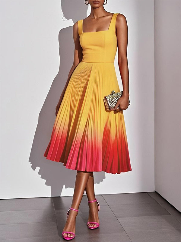 Ombre Pleated Sleeveless Dress