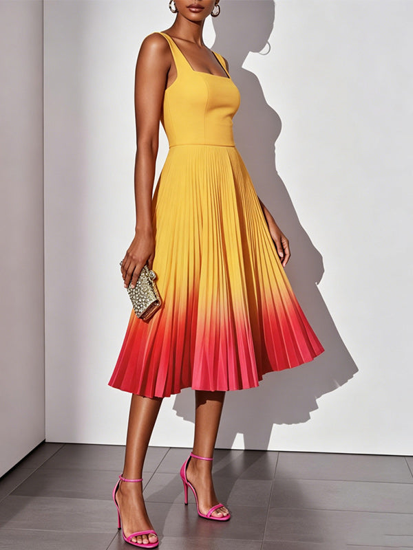 Ombre Pleated Sleeveless Dress