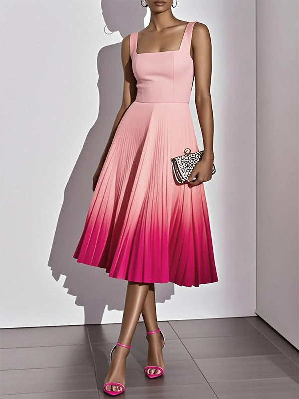 Ombre Pleated Sleeveless Dress
