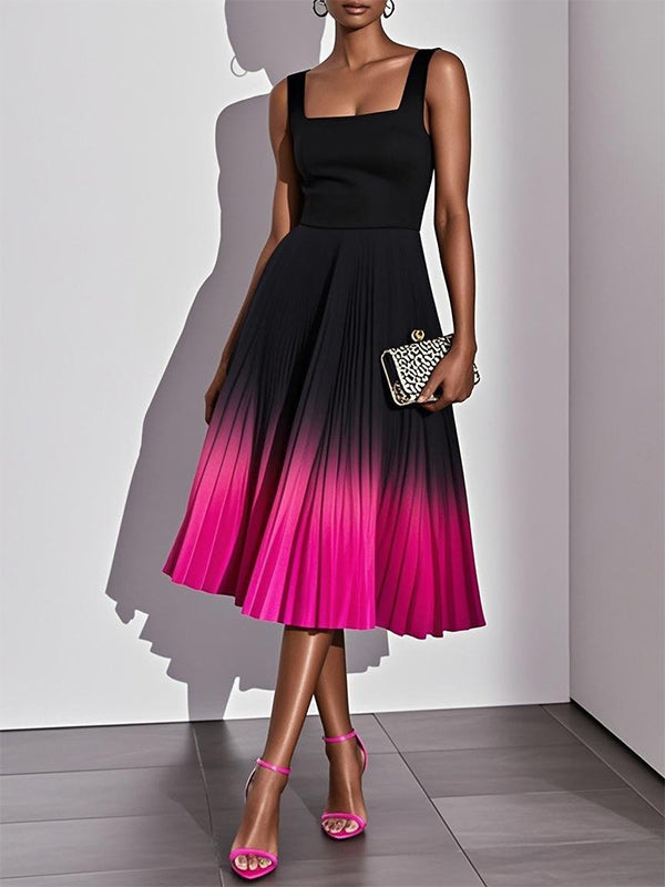 Ombre Pleated Sleeveless Dress
