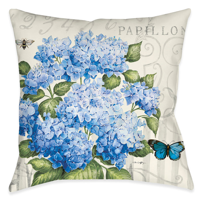 Papillon Hydrangea Blue Outdoor Decorative Pillow