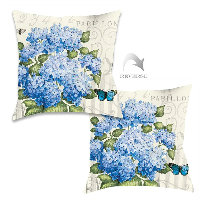 Papillon Hydrangea Blue Outdoor Decorative Pillow