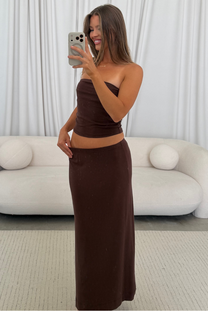 Pascale Tube Top and Maxi Skirt Set in Chocolate
