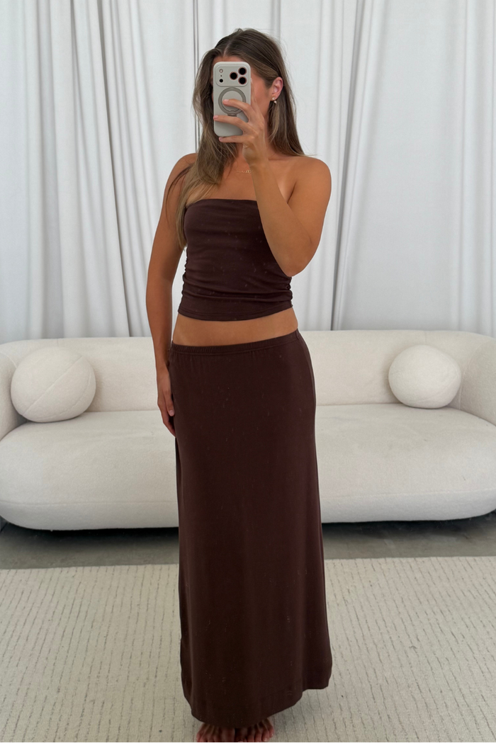 Pascale Tube Top and Maxi Skirt Set in Chocolate