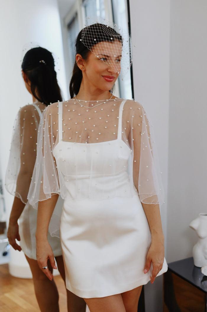 Pearl Embellished Bridal Cape