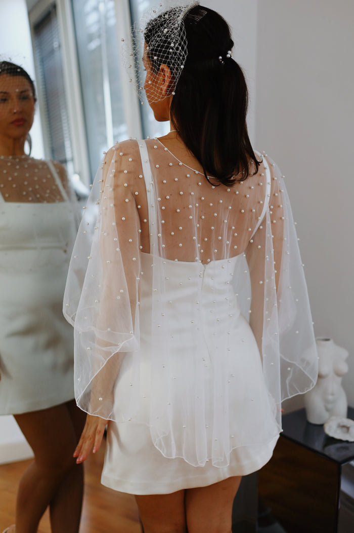 Pearl Embellished Bridal Cape