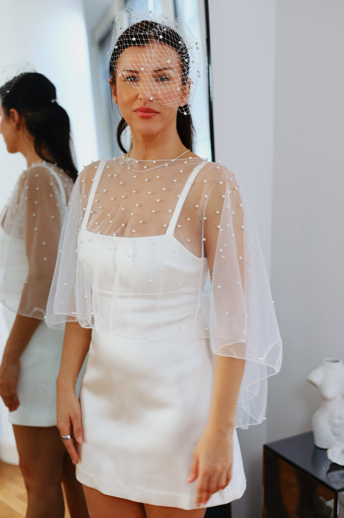Pearl Embellished Bridal Cape