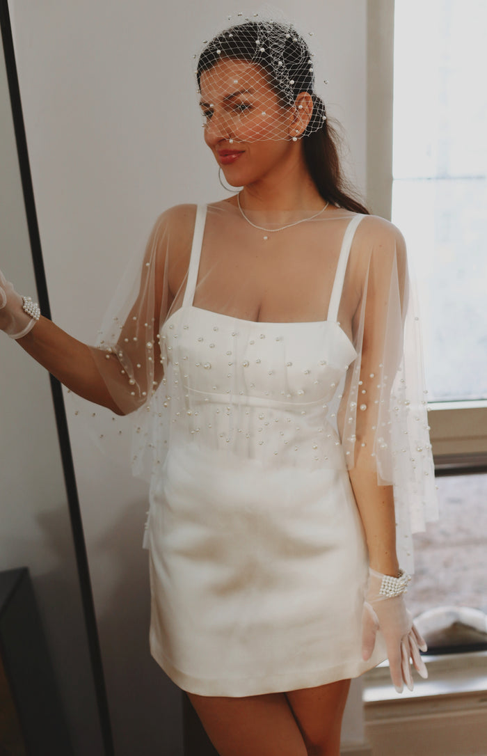 Pearl Embellished Bridal Cape