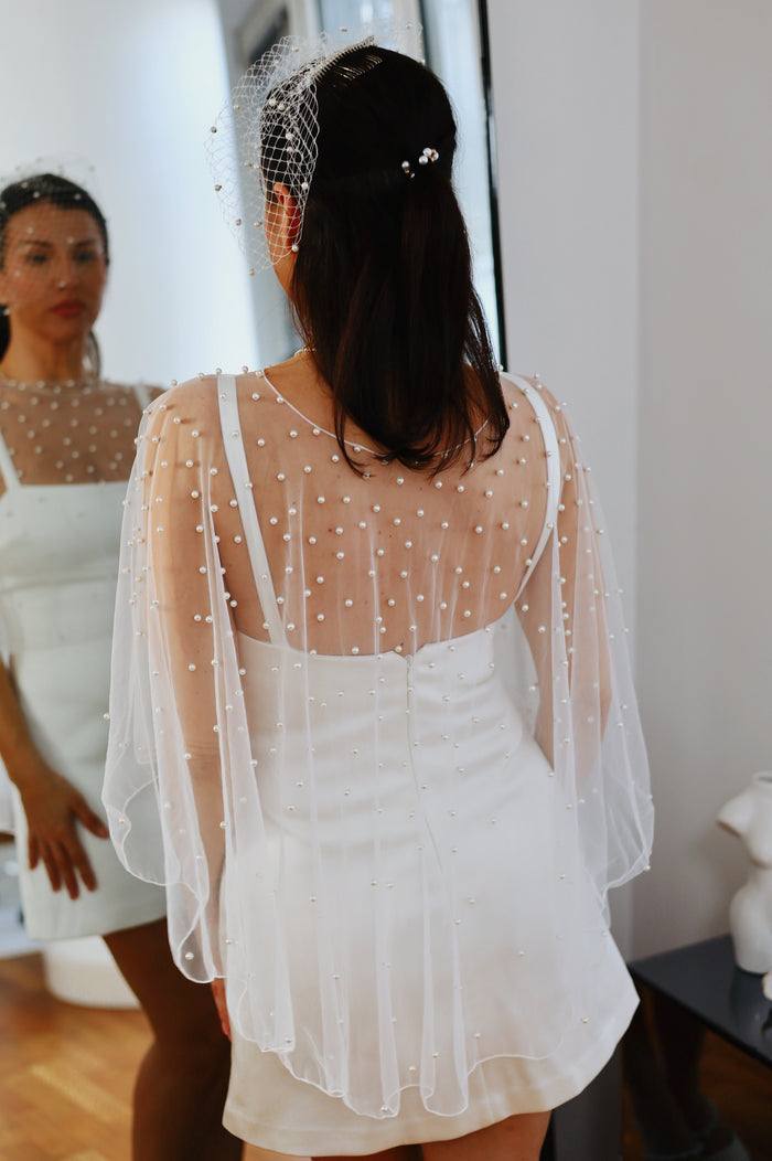 Pearl Embellished Bridal Cape