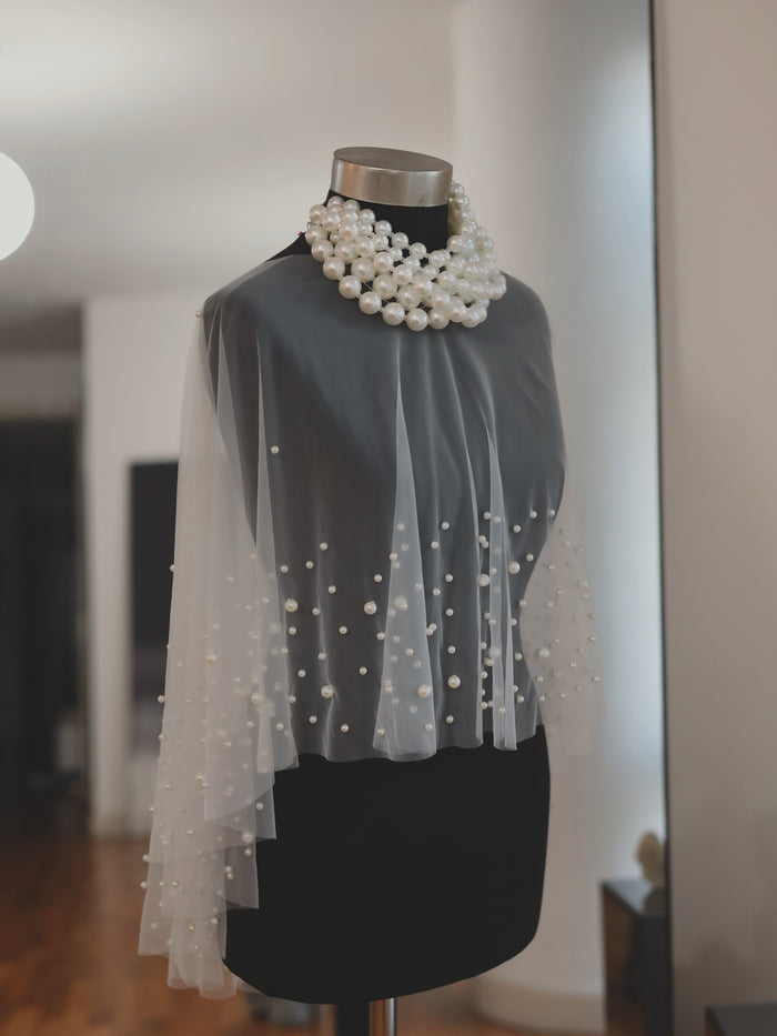 Pearl Embellished Bridal Cape