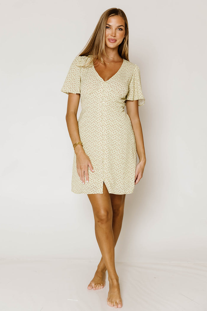 Penelope Ditsy Floral Mini Dress in Tea Green