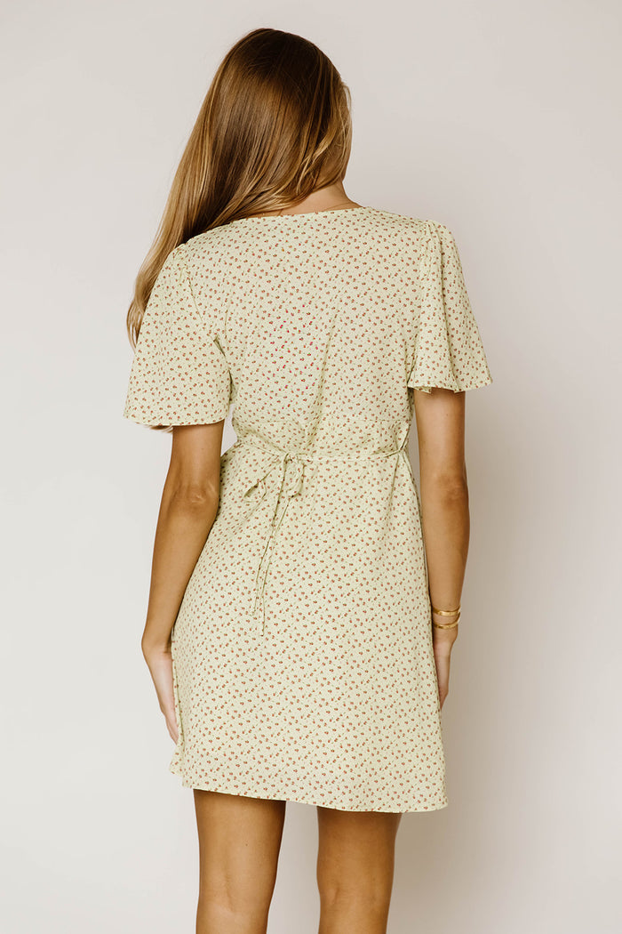 Penelope Ditsy Floral Mini Dress in Tea Green