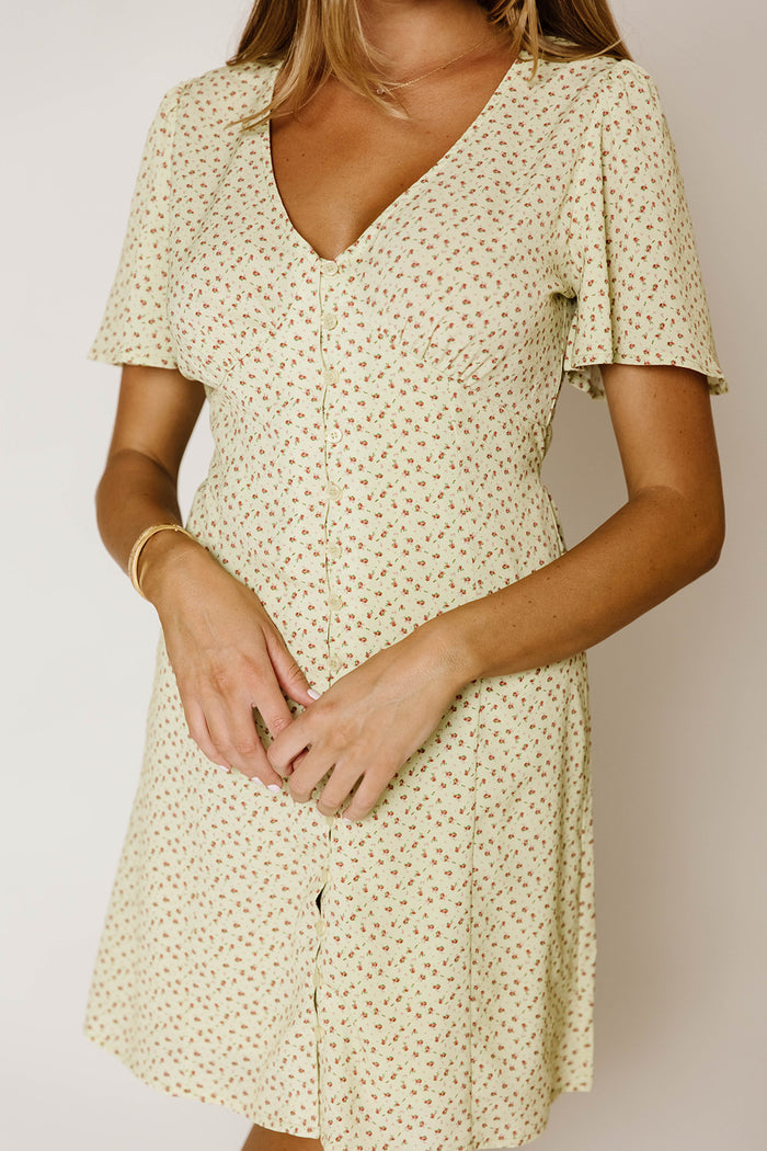 Penelope Ditsy Floral Mini Dress in Tea Green